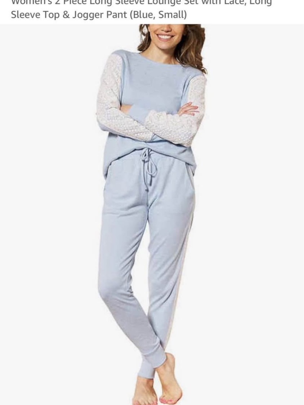 Flora Nikrooz Light Blue Lace-Sleeve Lounge Set